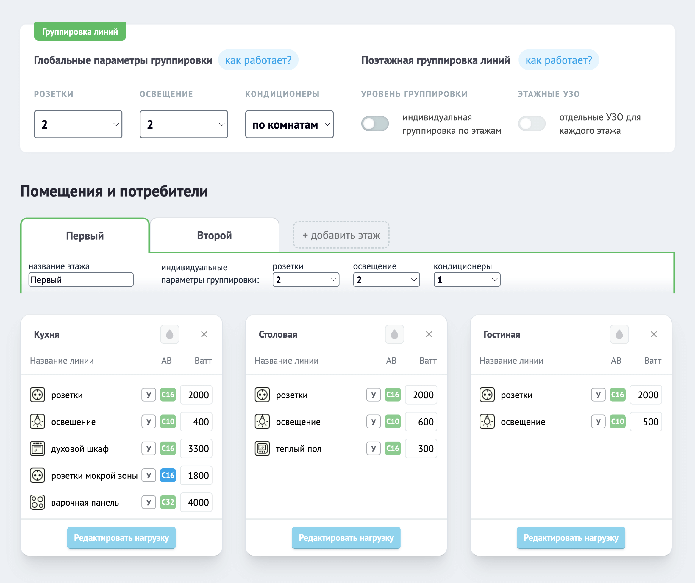 УЗО плюс группа автоматов по потребителям